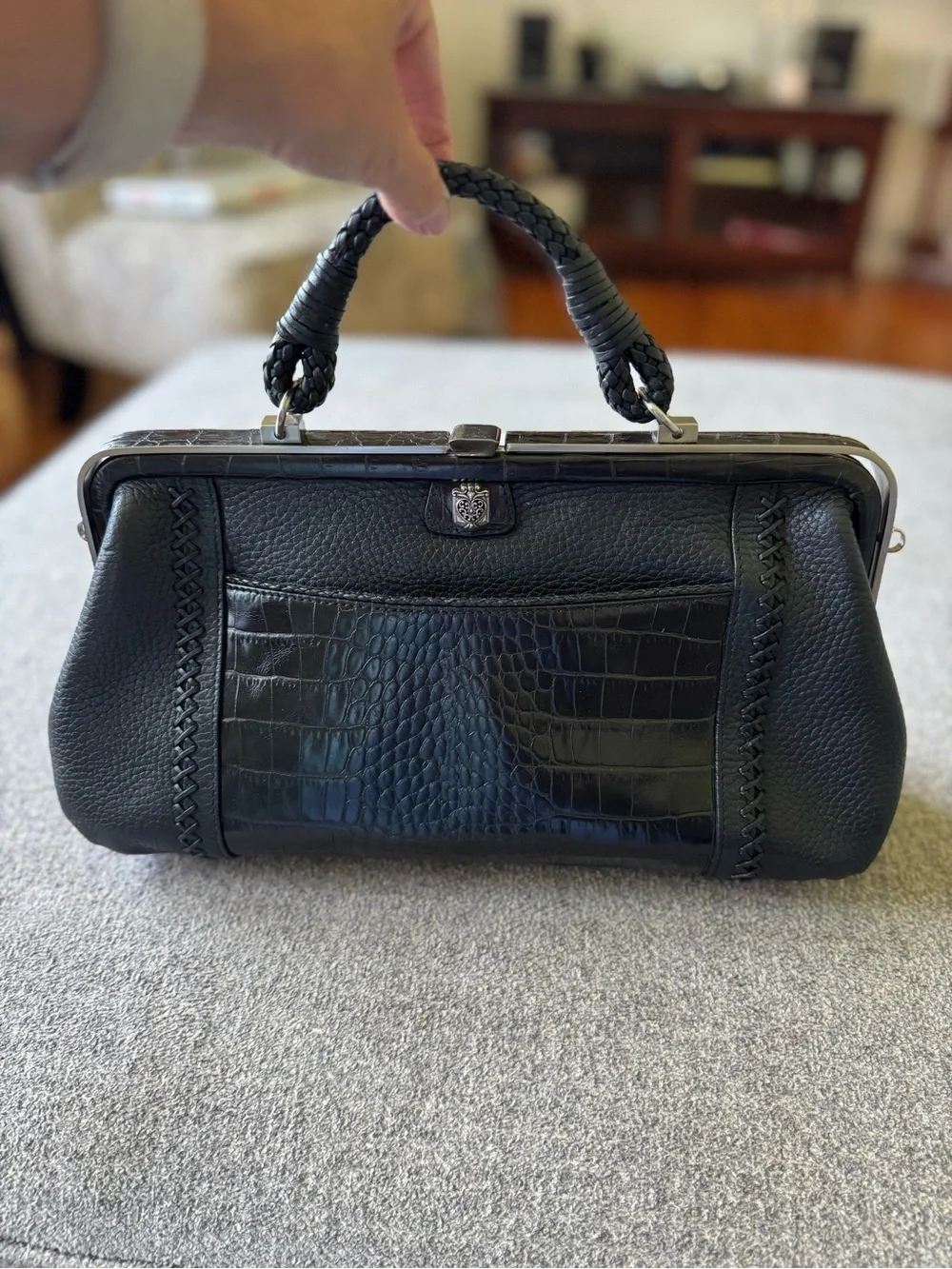 Vintage Brighton Black Leather Top-Handle Satchel